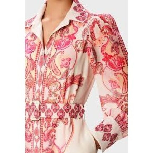 eShakti Size S Floral Paisley Georgette Belted Shirtdress Midi Modest Belted - Picture 3 of 11